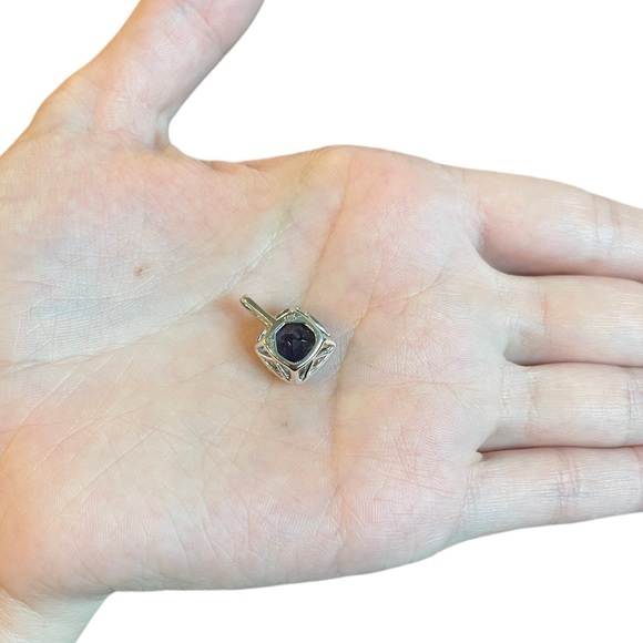 Cushion-Cut Lab Ceylon & White Sapphire Pendant in 10K
WGold w/ Diamond Accents - Picture 4 of 10